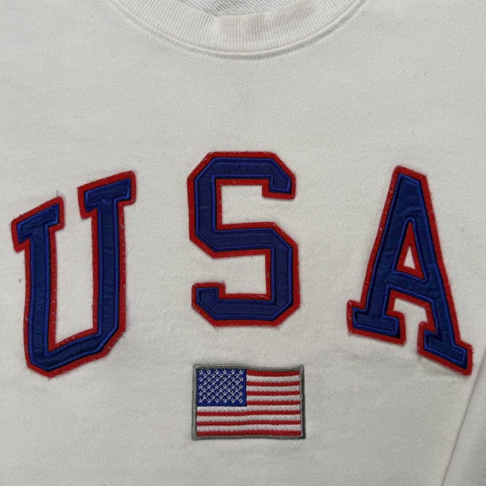Mighty Fine USA Flag Applique Sweatshirt Men's L White Red Blue Crewneck - Picture 2 of 11